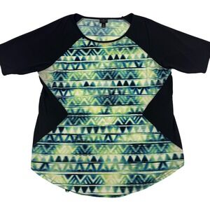 Worthington 1X Tunic Top Geometric Vibrant Colorful Raglan Stretch Activewear